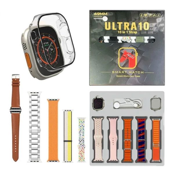 Ultra 10 Smart Watch | 10 In 1 Straps+jelly Case | Bt Calling | Super Hd Display 49mm | Multi Color Straps & Wireless Charging